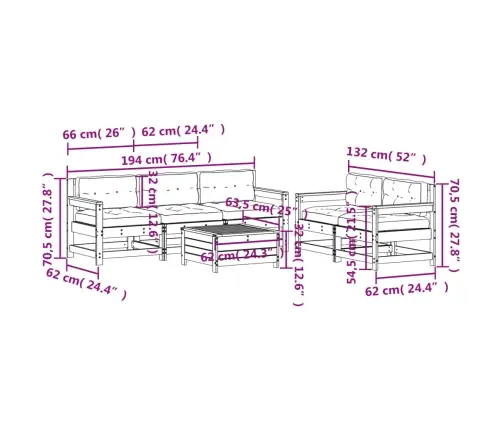 6-Daļīgs Dārza Mēbeļu Komplekts Ar Matračiem, Priedes Koks Vidaxl