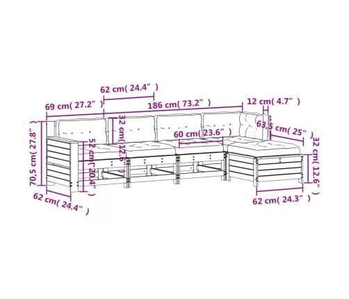 5-Osaline Aiamööbli Komplekt Patjadega, Männipuit