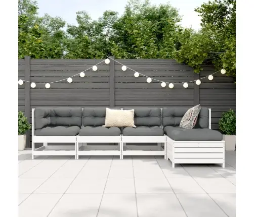 5-Daļīgs Dārza Mēbeļu Komplekts, Priedes Masīvkoks, Balts Vidaxl