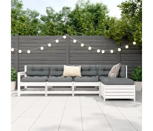 5-Daļīgs Dārza Mēbeļu Komplekts, Priedes Masīvkoks, Balts Vidaxl