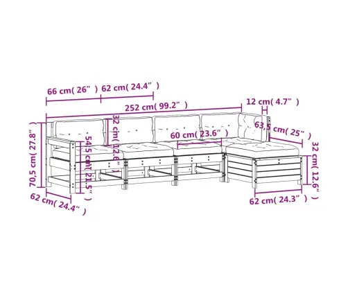 5-Osaline Aiamööbli Komplekt Patjadega, Männipuit