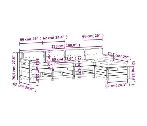 5-Daļīgs Dārza Mēbeļu Komplekts Ar Matračiem, Priedes Koks Vidaxl