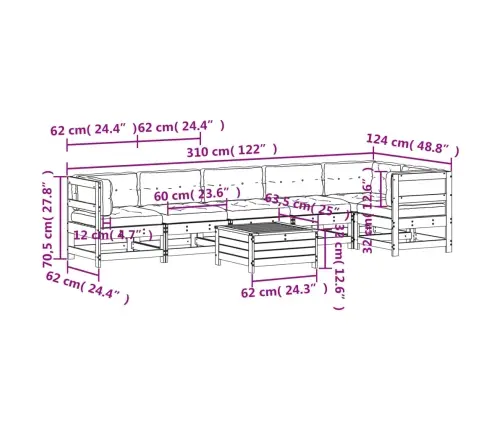 Sodo Komplektas Su Pagalvėlėmis, 7 Dalių, Pušies Masyvas