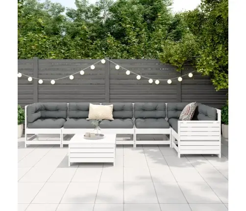 7-Daļīgs Dārza Dīvānu Komplekts, Priedes Masīvkoks, Balts Vidaxl