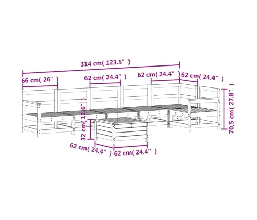 7-Daļīgs Dārza Dīvānu Komplekts, Priedes Masīvkoks, Balts Vidaxl
