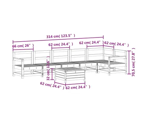 Sodo Sofos Komplektas, Baltas, 7 Dalių, Pušies Medienos Masyvas