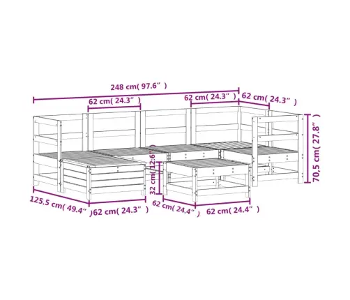 7-Daļīgs Dārza Dīvānu Komplekts, Egles Masīvkoks Vidaxl