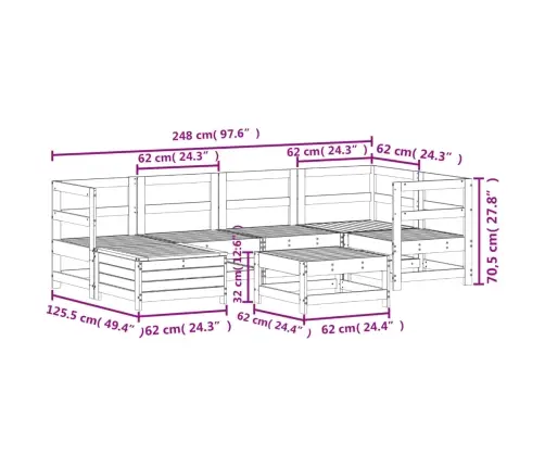 7-Daļīgs Dārza Dīvānu Komplekts, Impregnēts Priedes Koks Vidaxl