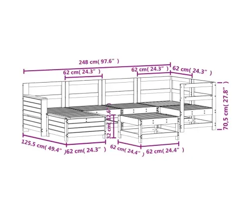 7-Daļīgs Dārza Dīvānu Komplekts, Egles Masīvkoks Vidaxl