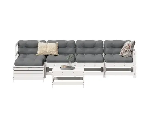 6-Daļīgs Dārza Dīvānu Komplekts, Balts Priedes Masīvkoks Vidaxl