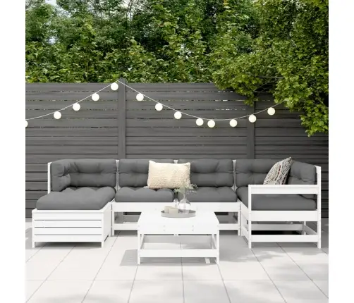 7-Daļīgs Dārza Dīvānu Komplekts, Priedes Masīvkoks, Balts Vidaxl