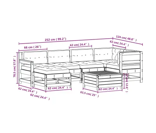 7-Osaline Aiamööbli Komplekt Patjadega, Ebatsuuga Puit