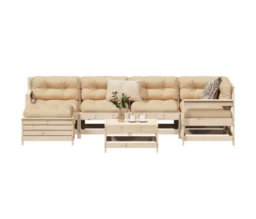 Sodo Sofos Komplektas, 7 Dalių, Pušies Medienos Masyvas