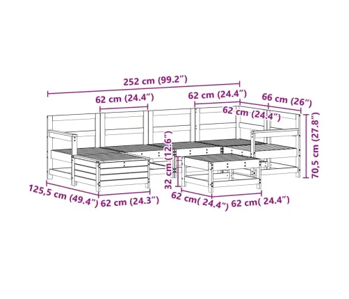 7-Daļīgs Dārza Dīvānu Komplekts, Egles Masīvkoks Vidaxl