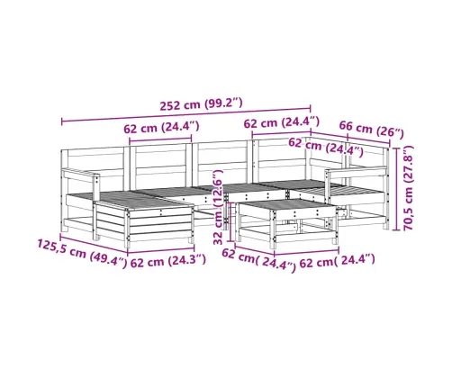 7-Daļīgs Dārza Dīvānu Komplekts, Impregnēts Priedes Koks Vidaxl