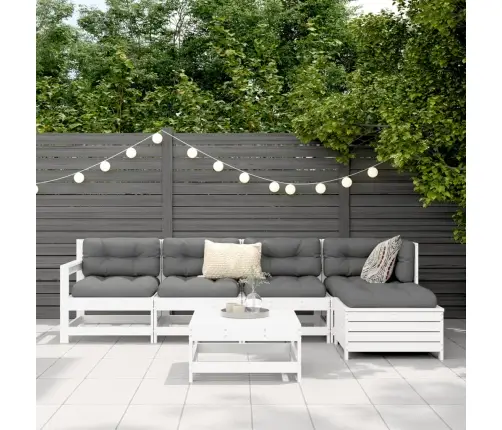 6-Daļīgs Dārza Dīvānu Komplekts, Balts Priedes Masīvkoks Vidaxl