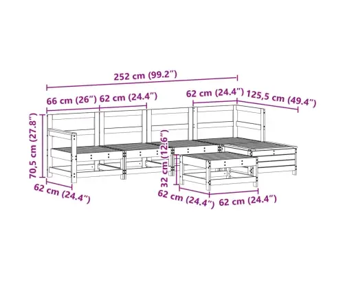 6-Daļīgs Dārza Dīvānu Komplekts, Balts Priedes Masīvkoks Vidaxl