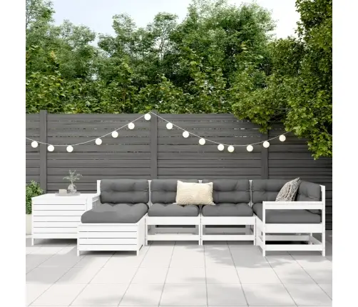 Sodo Sofos Komplektas, Baltas, 7 Dalių, Pušies Medienos Masyvas