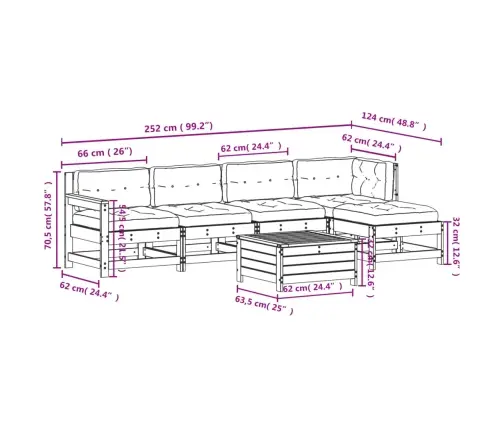 6-Daļīgs Dārza Atpūtas Mēbeļu Komplekts Ar Matračiem, Priede Vidaxl