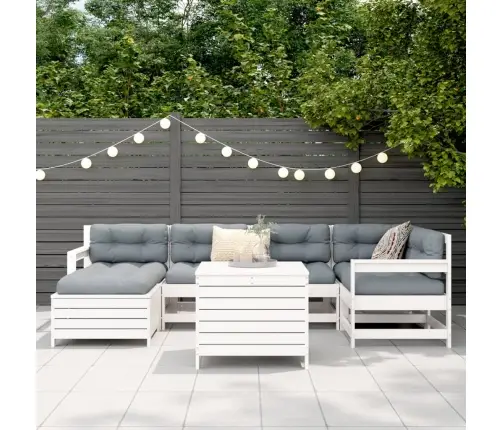 Sodo Sofos Komplektas, Baltas, 7 Dalių, Pušies Medienos Masyvas