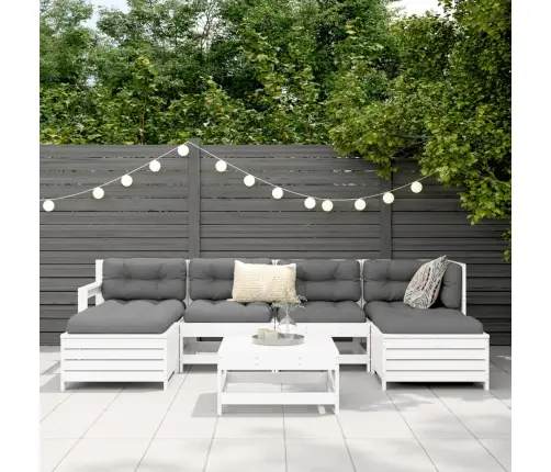 7-Daļīgs Dārza Dīvānu Komplekts, Priedes Masīvkoks, Balts Vidaxl