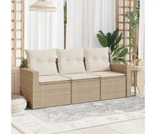 3-Daļīgs Dārza Dīvānu Komplekts, Matrači, Bēša Pe Rotangpalma Vidaxl