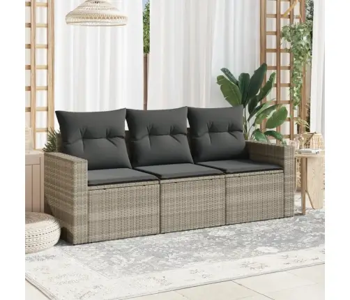 3-Daļīgs Dārza Dīvāna Komplekts Ar Matračiem, Pelēks Pe Pinums Vidaxl