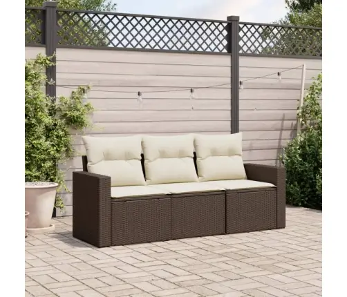 3-Daļīgs Dārza Dīvānu Komplekts, Matrači, Brūna Pe Rotangpalma Vidaxl