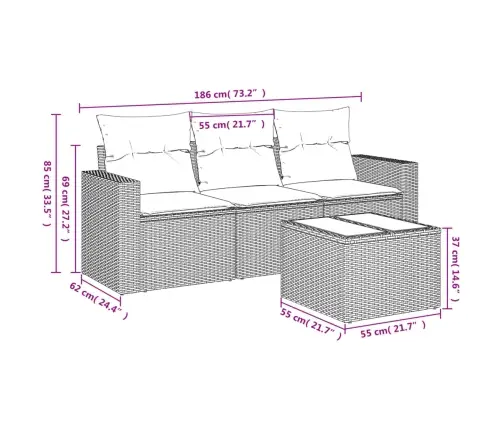 4-Daļīgs Dārza Dīvānu Komplekts,Matrači, Gaiši Pelēka Pe Pinums Vidaxl