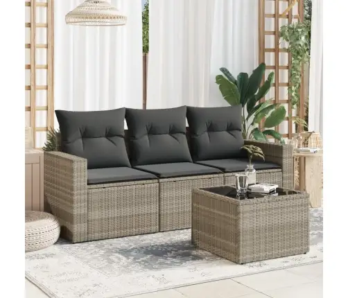 4-Daļīgs Dārza Dīvānu Komplekts,Matrači, Gaiši Pelēka Pe Pinums Vidaxl