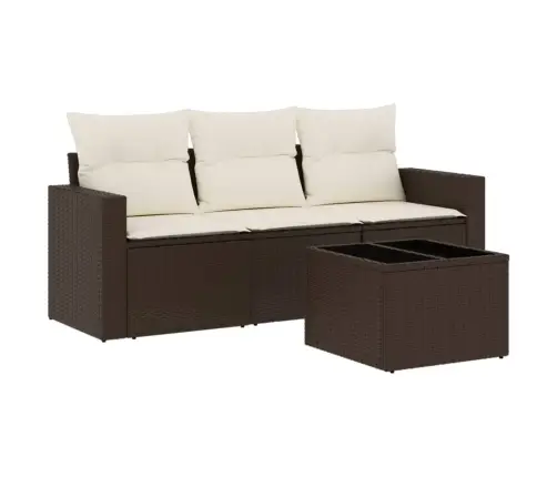 4-Daļīgs Dārza Dīvānu Komplekts, Matrači, Brūna Pe Rotangpalma Vidaxl