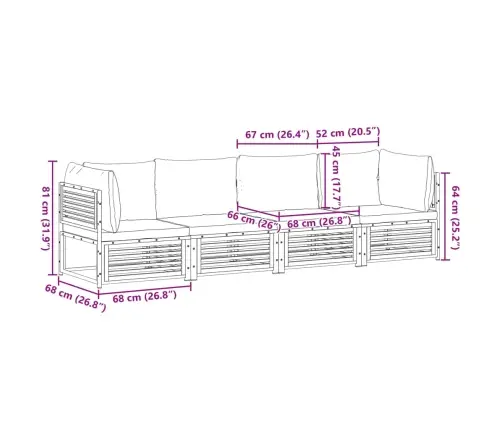 4-Daļīgs Dārza Atpūtas Mēbeļu Komplekts Ar Matračiem, Akācija Vidaxl