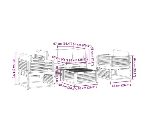 5-Daļīgs Dārza Atpūtas Mēbeļu Komplekts Ar Matračiem, Akācija Vidaxl