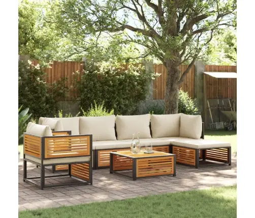 7-Daļīgs Dārza Dīvānu Komplekts Ar Matračiem, Akācija Vidaxl