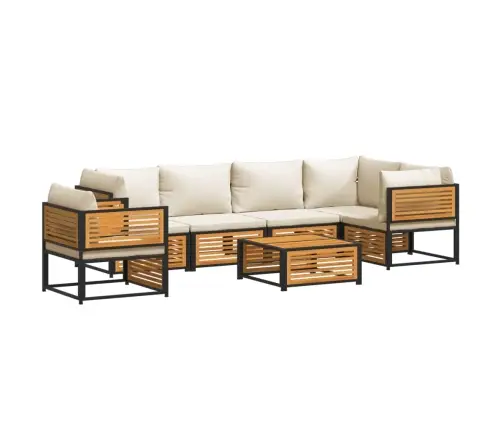 Sodo Sofų Komplektas Su Pagalvėlėmis, 7 Dalių, Akacijos Masyvas