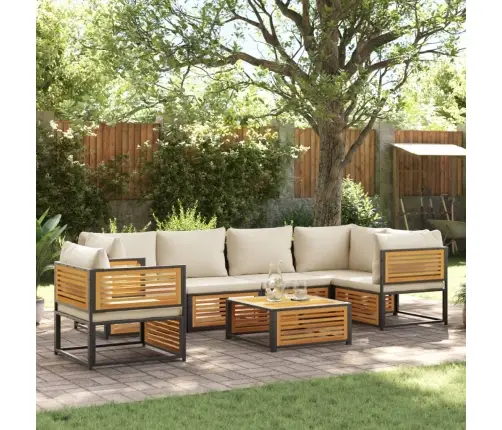 Sodo Sofų Komplektas Su Pagalvėlėmis, 7 Dalių, Akacijos Masyvas