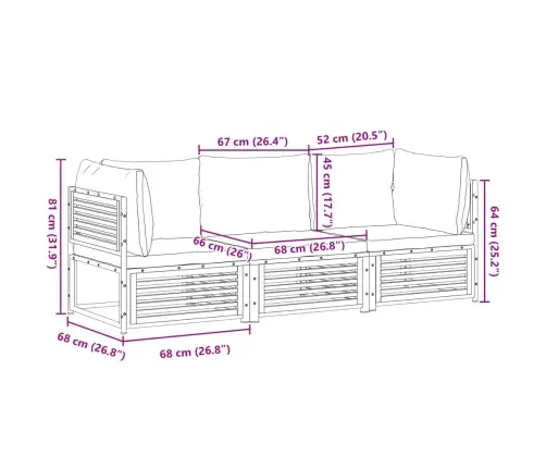 Trīsdaļīgs Dārza Dīvānu Komplekts, Spilveni, Akācijas Masīvkoks Vidaxl