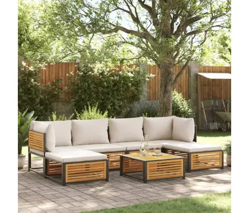 7-Daļīgs Dārza Dīvānu Komplekts Ar Matračiem, Akācija Vidaxl