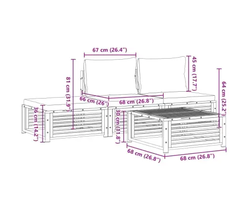 4-Daļīgs Dārza Atpūtas Mēbeļu Komplekts Ar Matračiem, Akācija Vidaxl 4-Daļīgs Dārza Atpūtas Mēbeļu Komplekts Ar Matračiem, Akācija Vidaxl