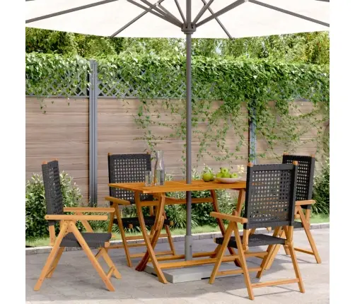 Atlošiamos Sodo Kėdės, 4Vnt., Juodos, Poliratanas Ir Mediena