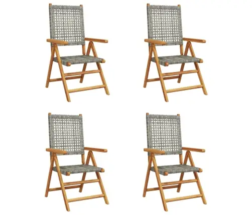 Atlošiamos Sodo Kėdės, 4Vnt., Pilkos, Poliratanas Ir Mediena