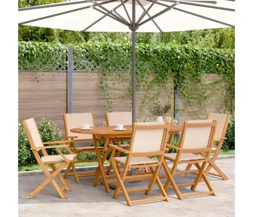 Saliekami Dārza Krēsli, 6 Gab., Bēšs Audums, Masīvkoks Vidaxl