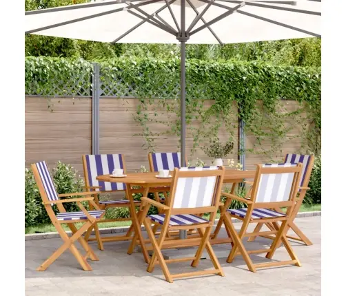 Salokāmi Dārza Krēsli, 6 Gab., Zili Balts, Audums Un Masīvkoks Vidaxl