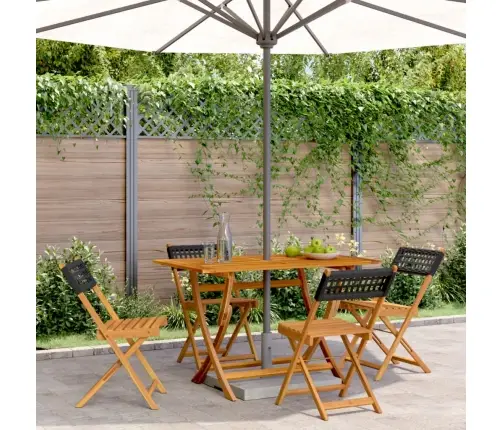 Atlošiamos Sodo Kėdės, 4Vnt., Juodos, Poliratanas Ir Mediena