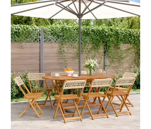 Saliekami Dārza Krēsli, 8 Gab., Bēša Pe Rotangpalma, Koks Vidaxl