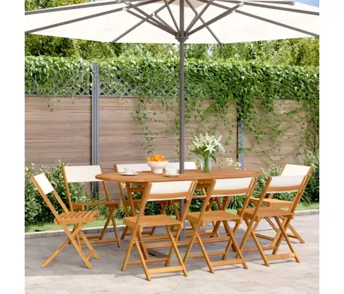 Salokāmi Dārza Krēsli, 8 Gab., Krēmbalts Audums Un Masīvkoks Vidaxl