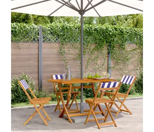 Sulankstomos Sodo Kėdės, 4Vnt., Mėlynos/Baltos, Audinys/Mediena