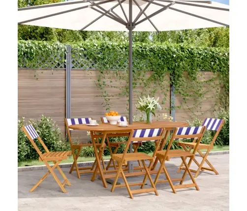 Salokāmi Dārza Krēsli, 6 Gab., Zili Balts, Audums Un Masīvkoks Vidaxl