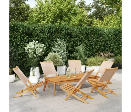 Sulankstomos Sodo Kėdės, 6Vnt., Smėlio, Audinys Ir Mediena