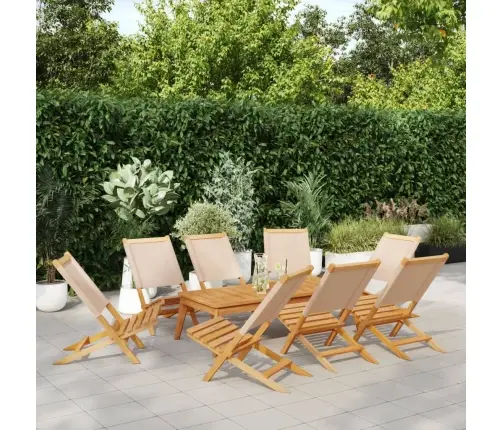 Saliekami Dārza Krēsli, 8 Gab., Bēšs Audums, Masīvkoks Vidaxl